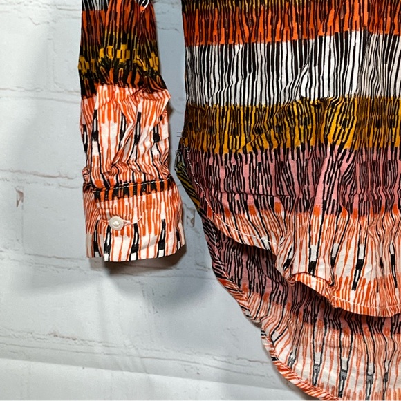 H&M Abstract Print Hi Low Hem Blouse Womens 8 Button Up Long Sleeve Top Shirt - Picture 7 of 10